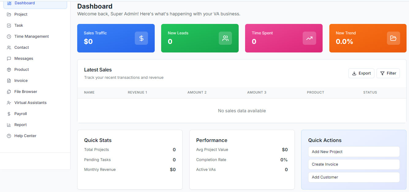 FocalVA Dashboard — manage projects, track hours, and view earnings