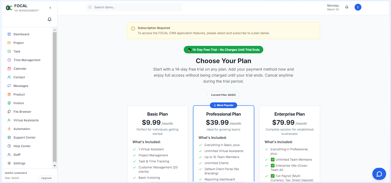 Subscription Page